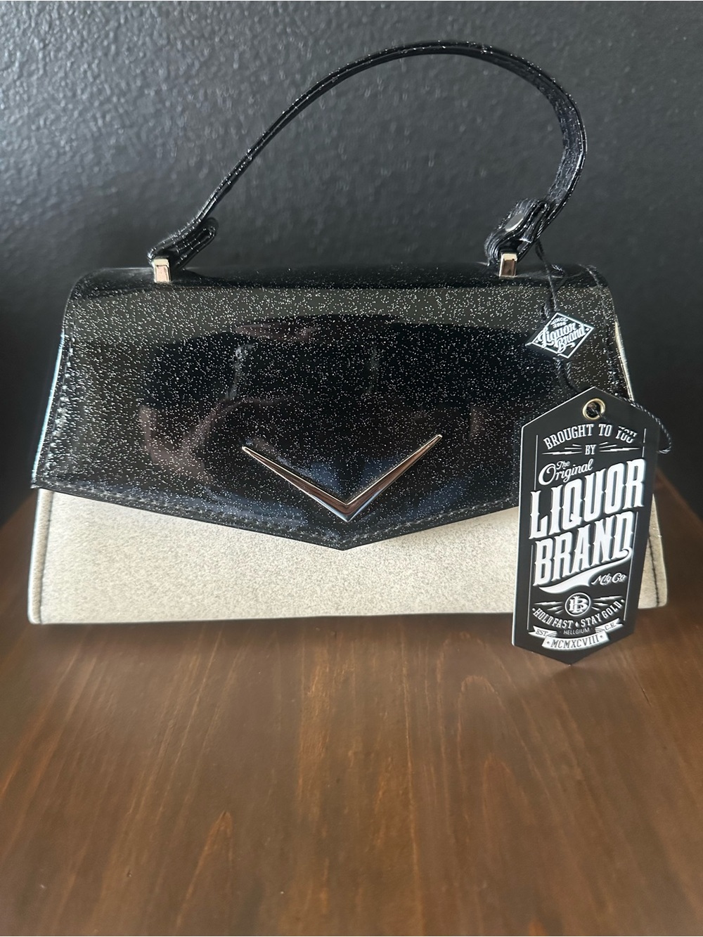 Liquor Brand Pearl White & Black Vintage Inspired Pinup Purse